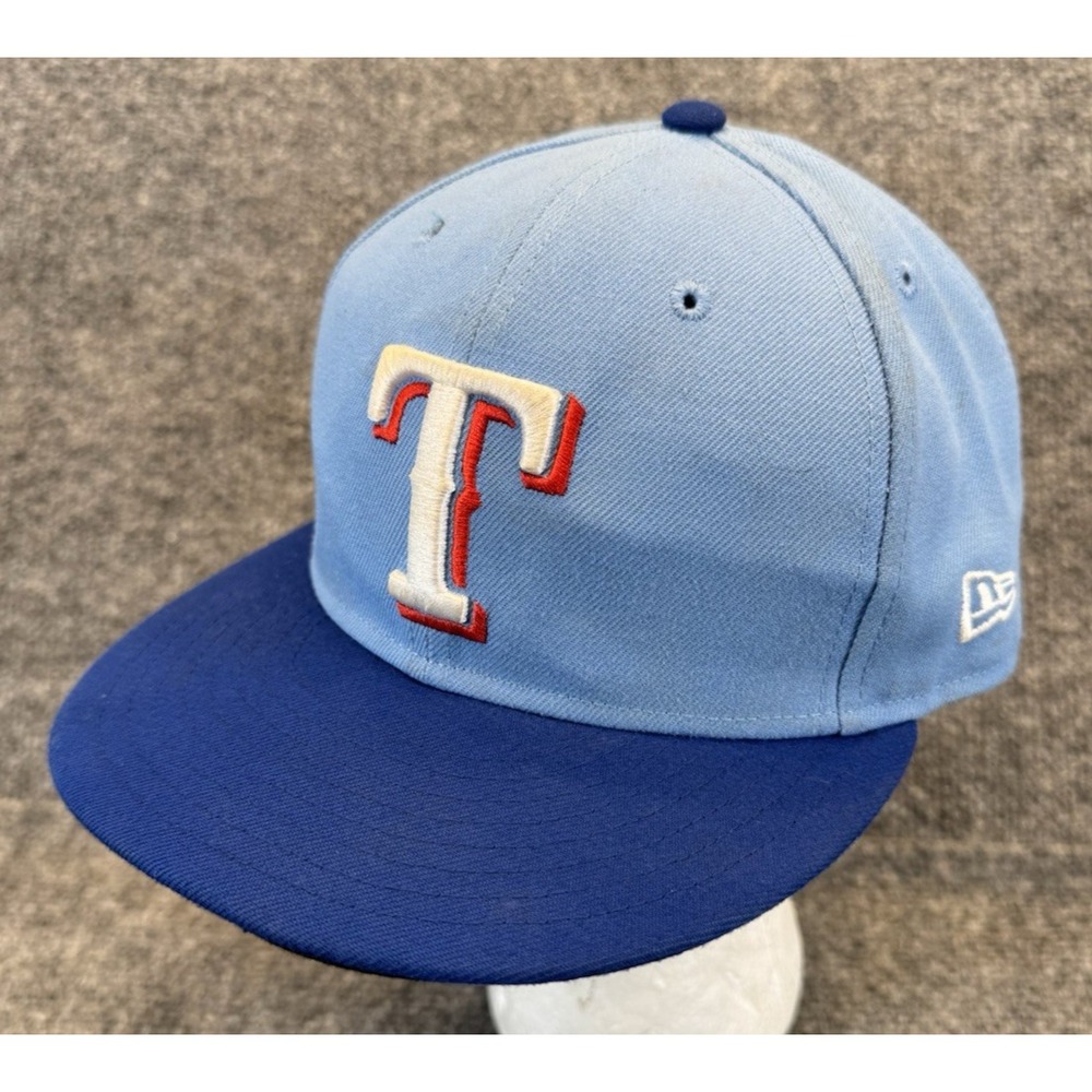 Texas Rangers New Era 59FIFTY On-Field Fitted Hat Size 7 3/8 Light Blue Navy